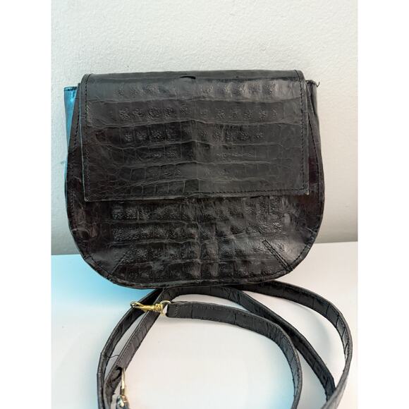 Vintage Genuine Crocodile Hornback Purse Crossbody Black - Picture 1 of 12